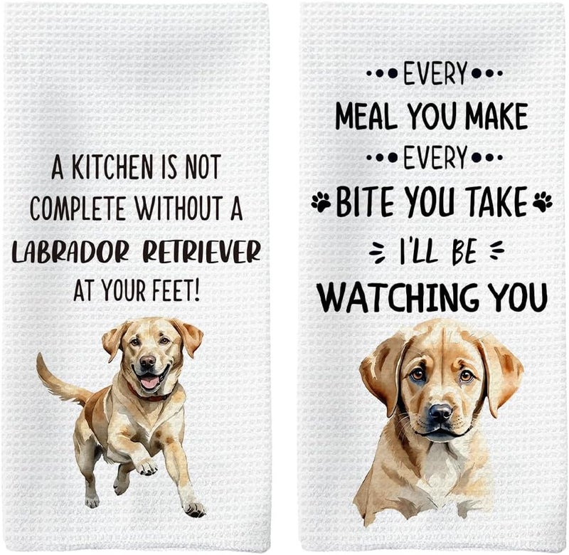Tzhim Labrador Retriever Gifts Kitchen Towels Set of 2, Labrador Gifts, Labrador Retriever Decor Hand Towels, LabradorRetriever Dog Dishcloths Tea Dish Towels, Dog Kitchen Bathroom Decor, 16x24 Inch - Image 1